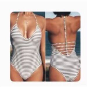 BEACHSISSI BLACK AND WHITE LADIES ONE PIECE SWIMSUIT
